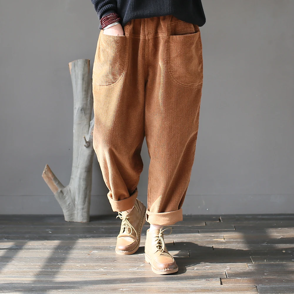 

Women's Retro Literary Cotton Corduroy Loose Carrot Pants Spring and Autumn Trousers Casual Pants1801