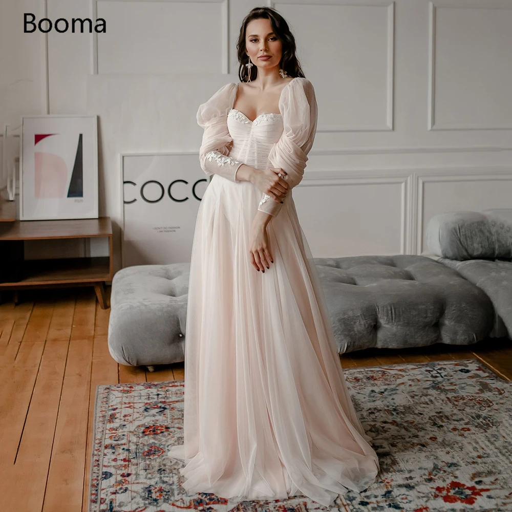 

Fairy Beach Wedding Dresses Sweetheart Lantern Sleeves Princess Bridal Gowns Appliques Pleated Tulle A-Line Bride Dresses