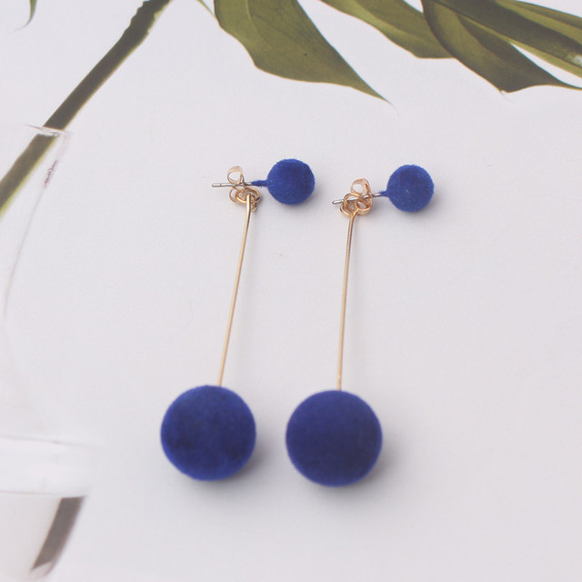 Red Black Plush Ball Drop Earrings For Women Korean Velvet Round Long Tassel Dangle Earrings Statement Jewelry