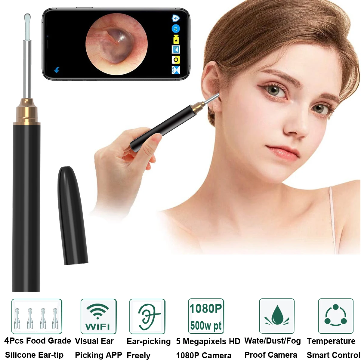 Smart Otoscope Pen With Light Healthy Ear Care Clean Endoscope Handheld