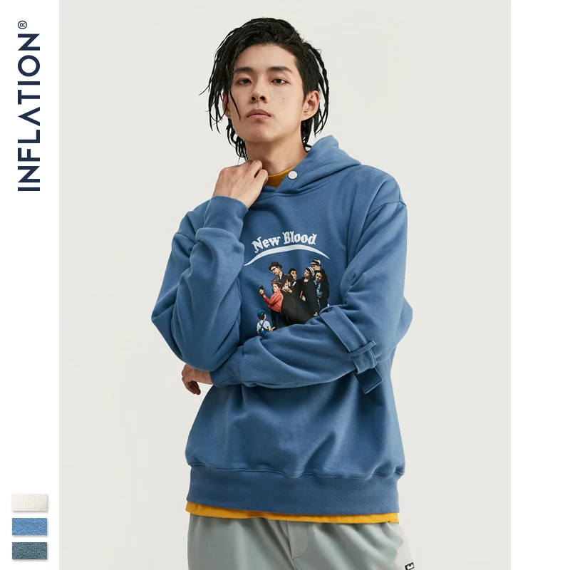 INFLATION Men Oversized Hoodie 2020 FW Vintage Funny Character Print Hoodie In Blue Men Pullover Hoodie For Autumn Winter 9616W INFLATION Men Oversized Hoodie 2020 FW Vintage Funny Character Print Hoodie In Blue Men Pullover Hoodie For Autumn Winter 9616W