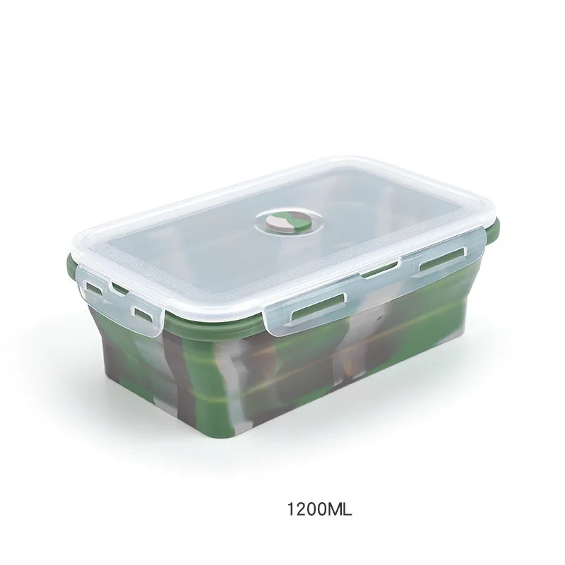 1200ml Lunch box Портативная напольная силиконовая складная чаша, посуда, Ланч-бокс, камуфляжная квадратная круглая складная чаша, контейнер для еды для путешествий - Цвет: 1200ml Lunch box