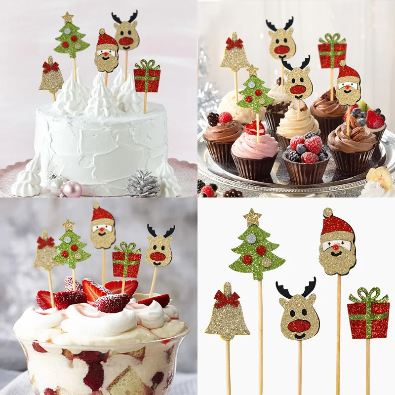 

5pcs/lot Merry Christmas Paper Cupcake Topper Cute Xmas Cake Toppers Decor for Home Christmas Party Cake Decorations 2021 New