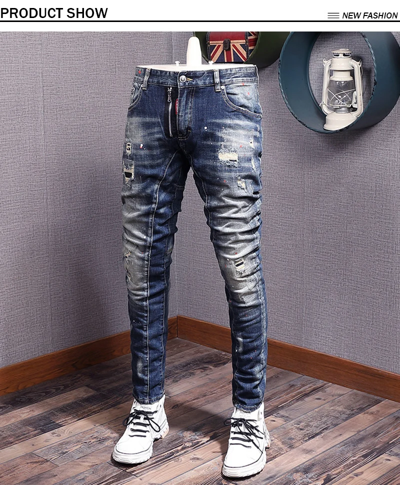 Italian Style Fashion Men Jeans Retro 