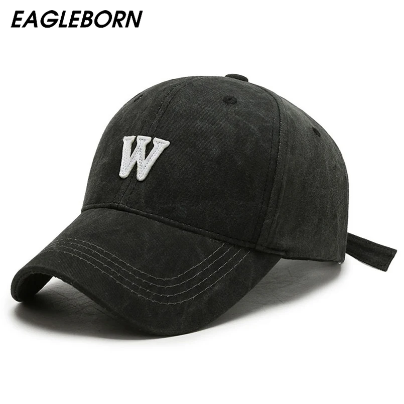 

New Fashion W Letter Baseball Cap Women Embroidered Baseball Cap Men Visor Retro Trendy Distressed Double Loop Adjustable Buckle