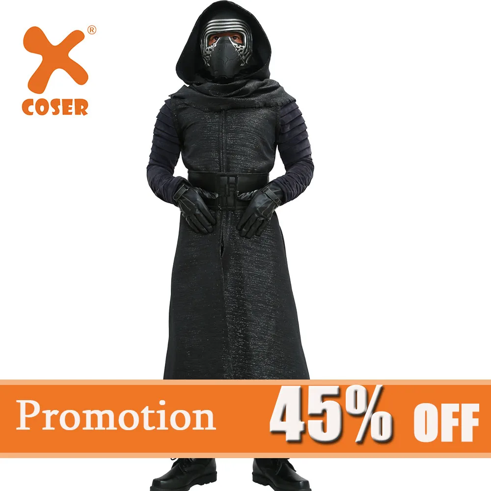Kylo Ren костюм Звездные войны VII Пробуждение силы Косплей злодей Делюкс взрослых Хэллоуин костюм и маска ЧЕРНЫЙ распродажа скидка 45