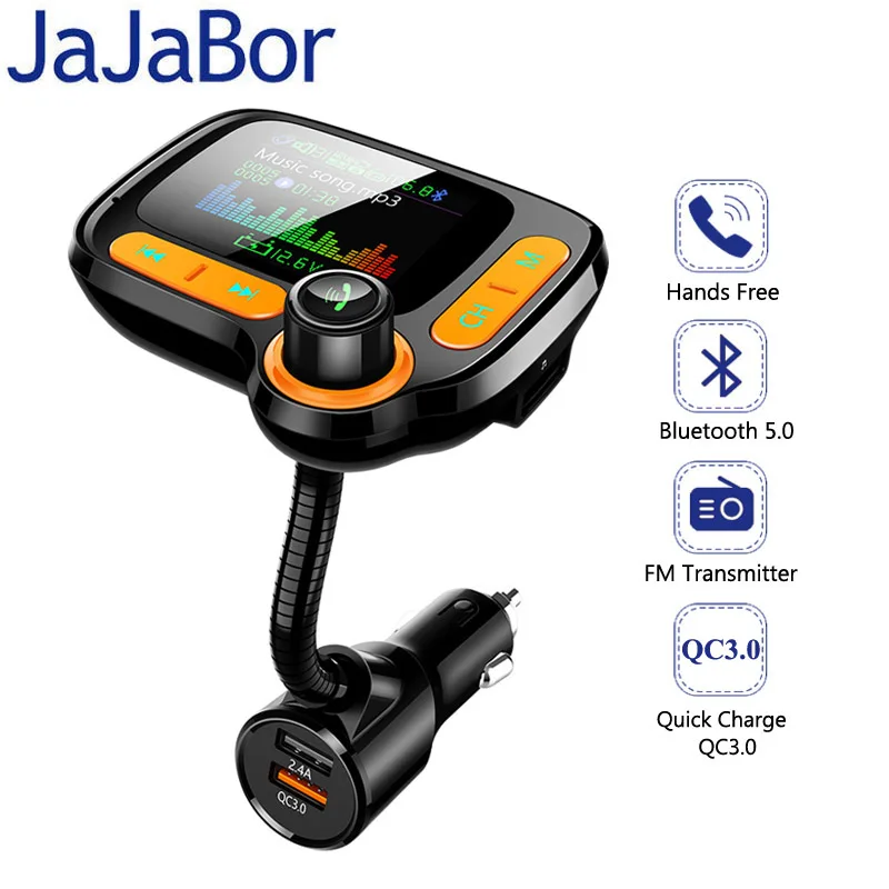 JaJaBor Bluetooth 5 0 автомобильный комплект Handsfree FM передатчик AUX аудио приемник Быстрая