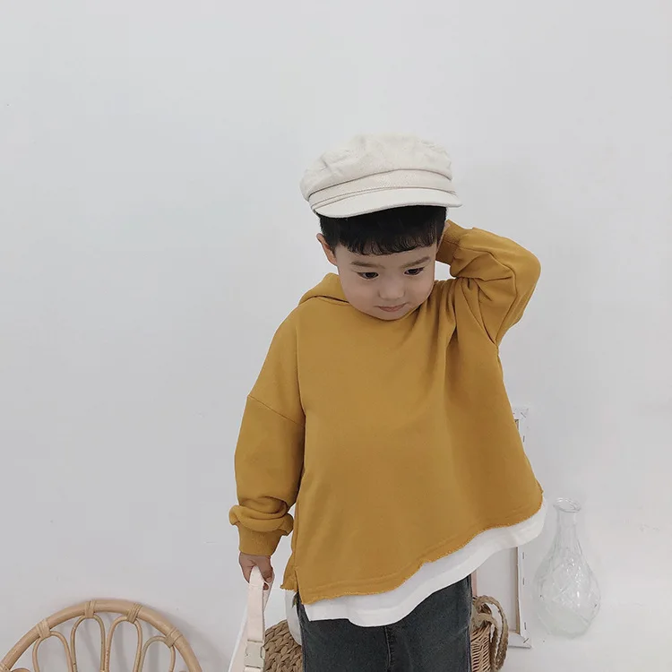 Осенние модные толстовки с капюшоном с длинными рукавами для мальчиков; повседневные хлопковые пуловеры с капюшоном - Цвет: Цвет: желтый