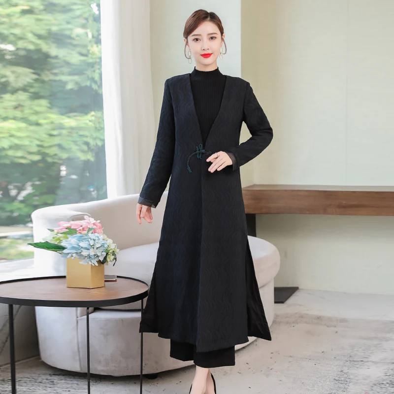 Элегантная женская блуза, толстая теплая рубашка с длинным рукавом, китайский винтажный воротник Мандарин, пальто, деловая одежда для вечеринок