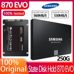SAMSUNG disco duro interno para ordenador portátil y PC, dispositivo de estado sólido de hasta 870 MB/s, EVO SSD, 250GB, SATA, 2,5 pulgadas, original