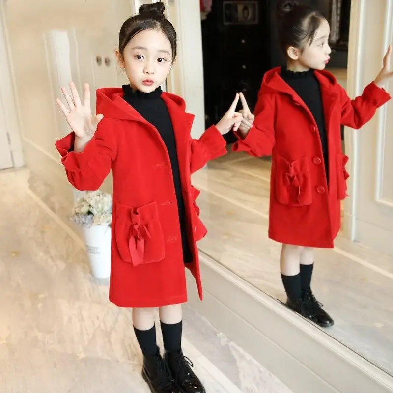 

Girls autumn and winter 2019 new big children Korean version of the Western style hipster long coat