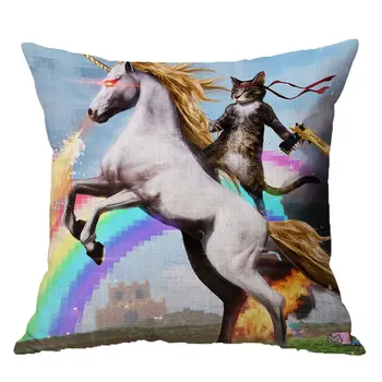 

Cat In Battle Pillow Case Reversible Sequin Glitter Sofa Waist Cushion Cover 45*45cm