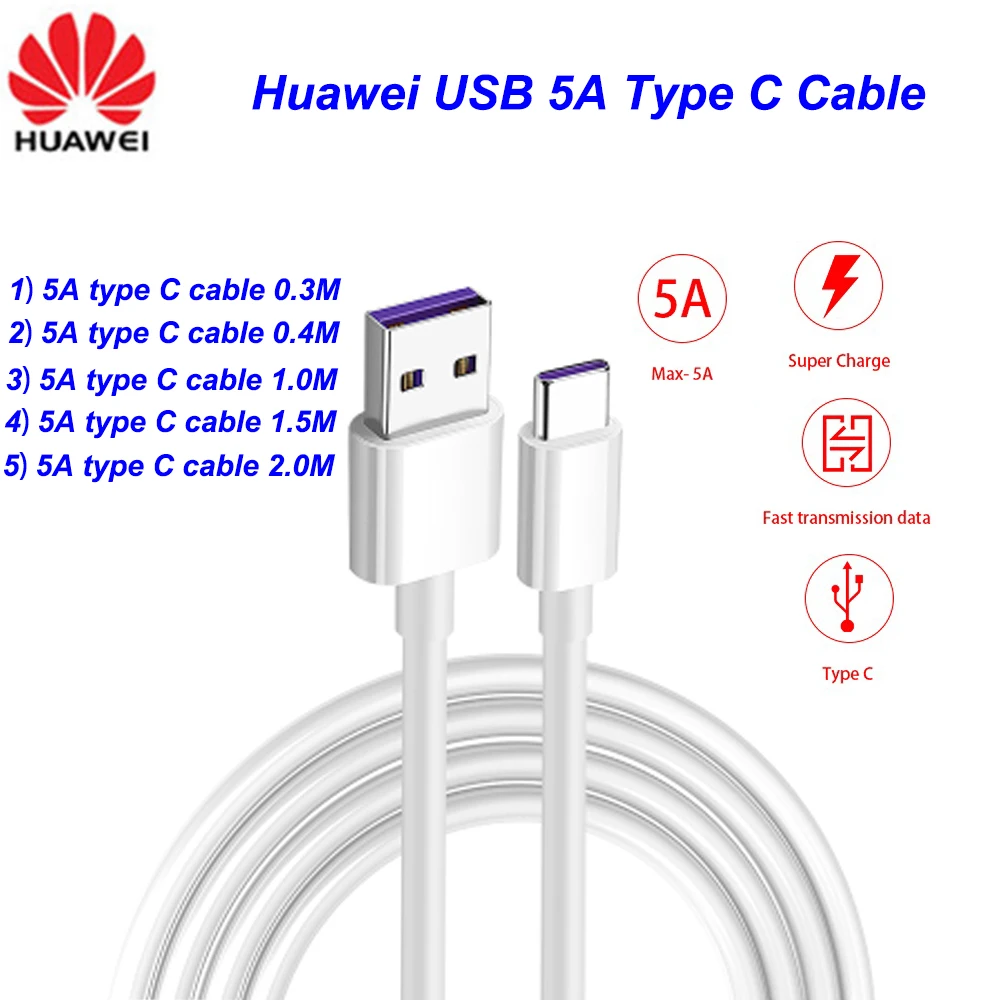 Оригинальный кабель Huawei 5A supercharge P20 mate 9/10/20 P10 plus pro honor note 10 view 20 usb Type C суперзарядный
