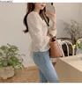 Hollow Out Crochet Lace Chic Short Crop Tops Cute Lolita Sweet Girls Peplum Lace-Up Bow Tie Blouse Single Breasted Button Shirt 6