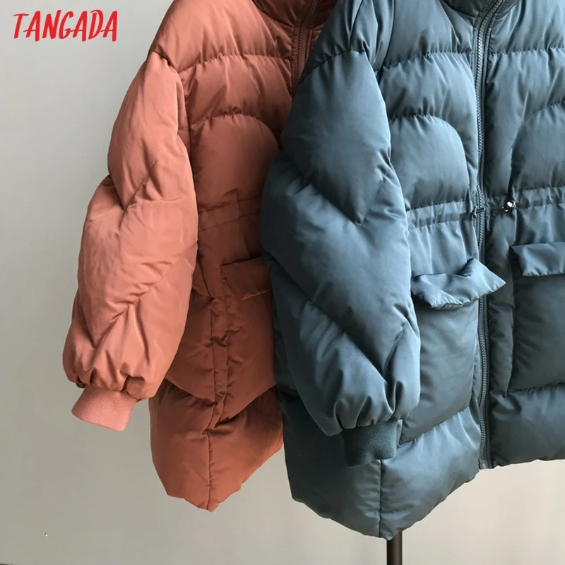Tangada женские свободные длинные парки на молнии с толстым карманом Женские однотонные зимние куртки с хлопковой подкладкой теплое пальто повседневные ATC04