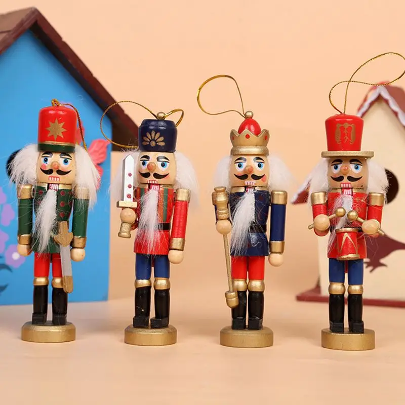 

4pcs/set Wooden Nutcracker Doll Soldier Miniature Figurines Vintage Handcraft Puppet New Year Christmas Ornaments Home Decor