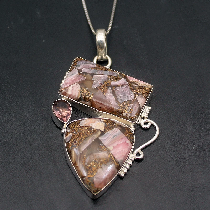

Fashion Jewelry Unique New Natural Rhodochrosite 925 Sterling Silver Charms Pendant Necklace Jewelry 2 1/2 INCH H332
