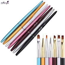 Monja 7 סגנונות נייל אמנות מתכת ידית אקריליק UV ג 'ל הארכת Builder צרפתית קווי פרח ציור ציור אניה מברשת עט(China)