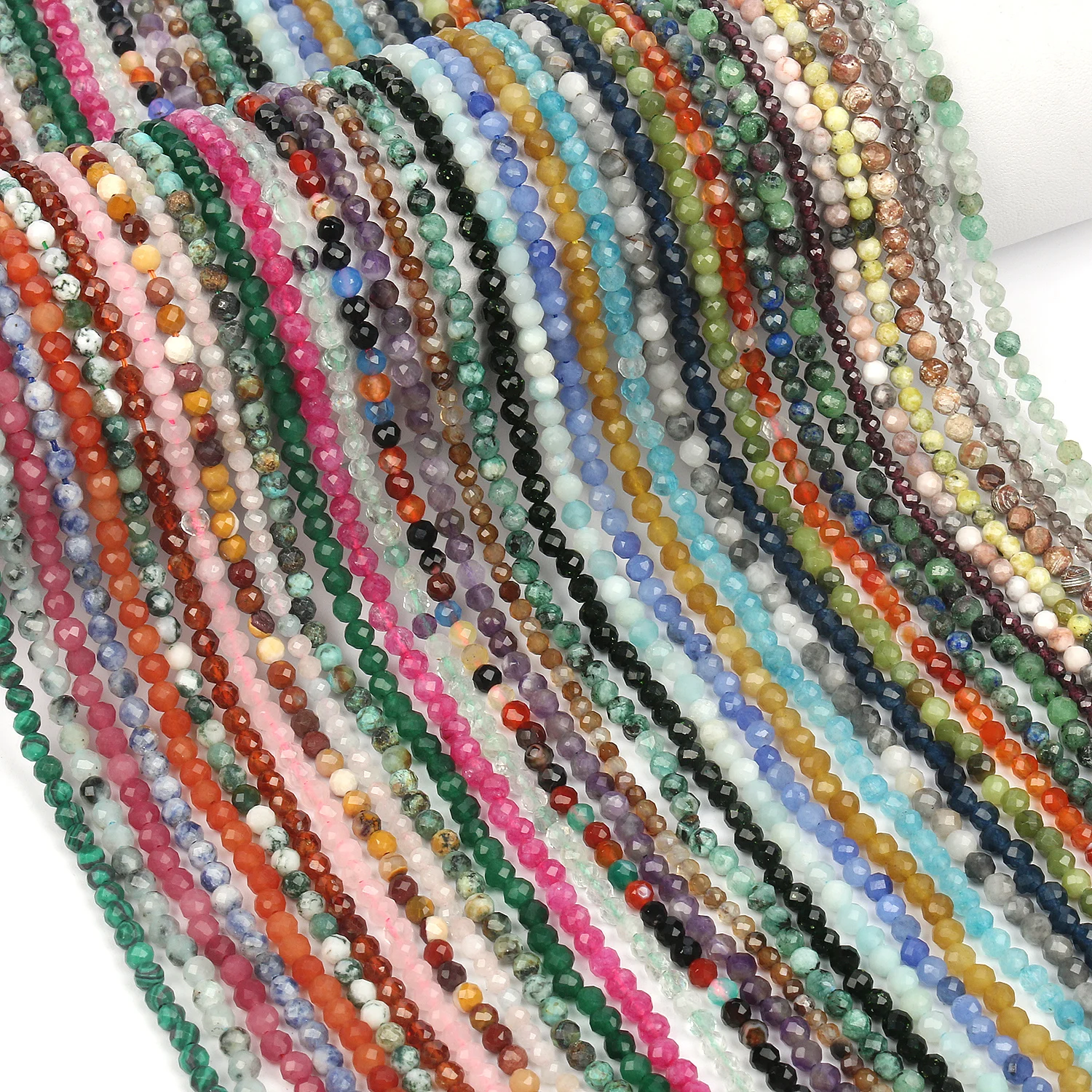 

2/3/4mm Natural Stone Beads Faceted Small Beads Rose Quartz Agate Labradorite Loose Beads for Jewelry Making DIY Bracelet 15"