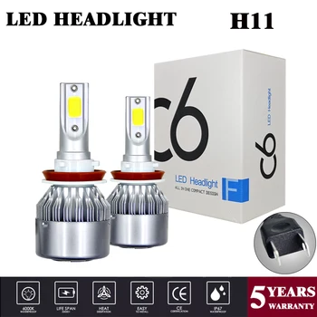 

2PCS H8 H9 H11 C6 Car Led Headlight Kit LED H8/H9/H11 COB 6000K 36W 8000LM Hi/Lo Beam Turbo Light White Lamps Bulbs
