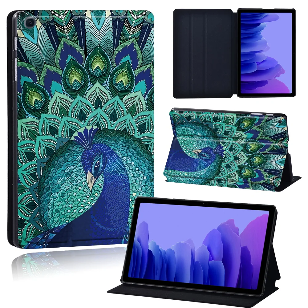 Tablets Case for Samsung Galaxy Tab A7 10.4 Inch 2020 T500/T505 Printed Feather PU Leather Tablet Stand folio Cover+ Free Stylus