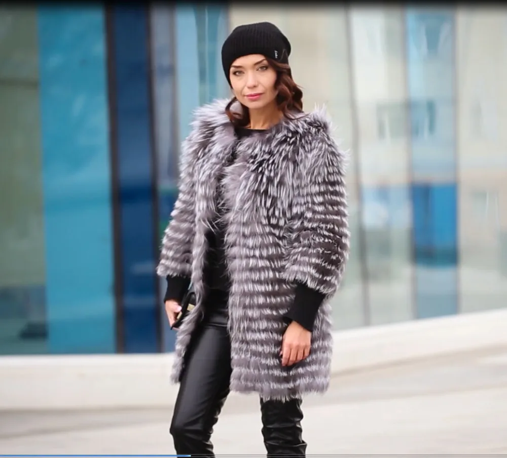 Sale BFFUR Real Fur Coat Luxury Women Winter Fashion Style Natural Fur Vest Coat Female Silver Fox Fur Coat Russian Fur Coats Slim 34