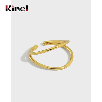 

Kinel Korean Version Of INS Minimalist Double-Layer Lines Jewelry 925 Sterling Silver Female Resizable Opening Rings