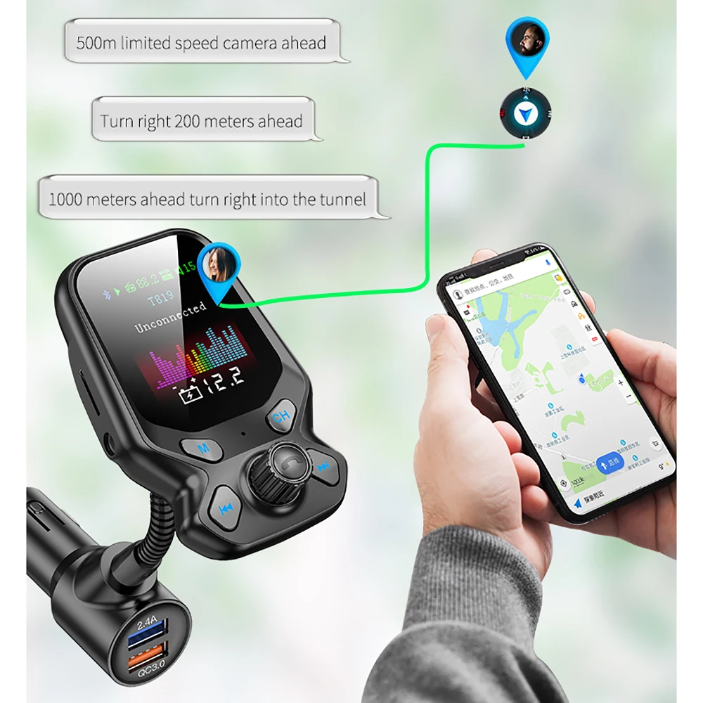 

5V 3A Fast Charging Wireless Bluetooth FM Transmitter Modulator Kit Hands-Free Car 1.77-inch Color Screen MP3 Player