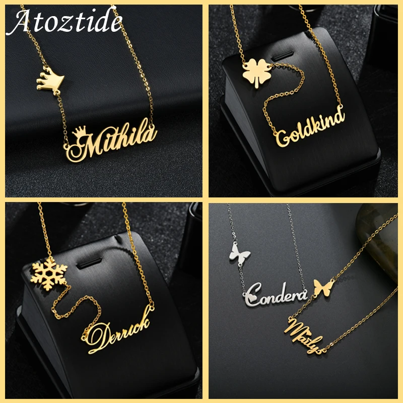 personalized heart name necklace gold plated flat chain two tone double layer necklace custom double nameplate pendant jewelry Fashion Customized Name Necklaces Heart Butterfly Pendant Stainless Steel Personalized for Women Letter Choker Necklace Jewelry