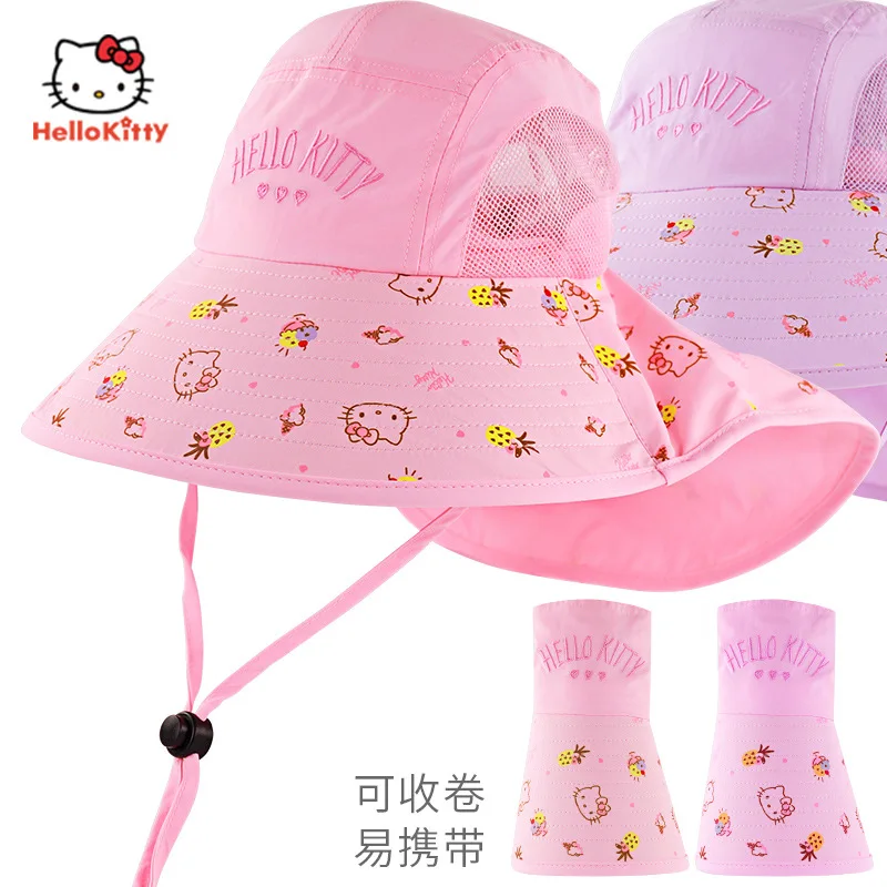 New Girls Hello Kitty Summer Sun Hat Pink Red White Approx Ages 2-4 4-8 Years 