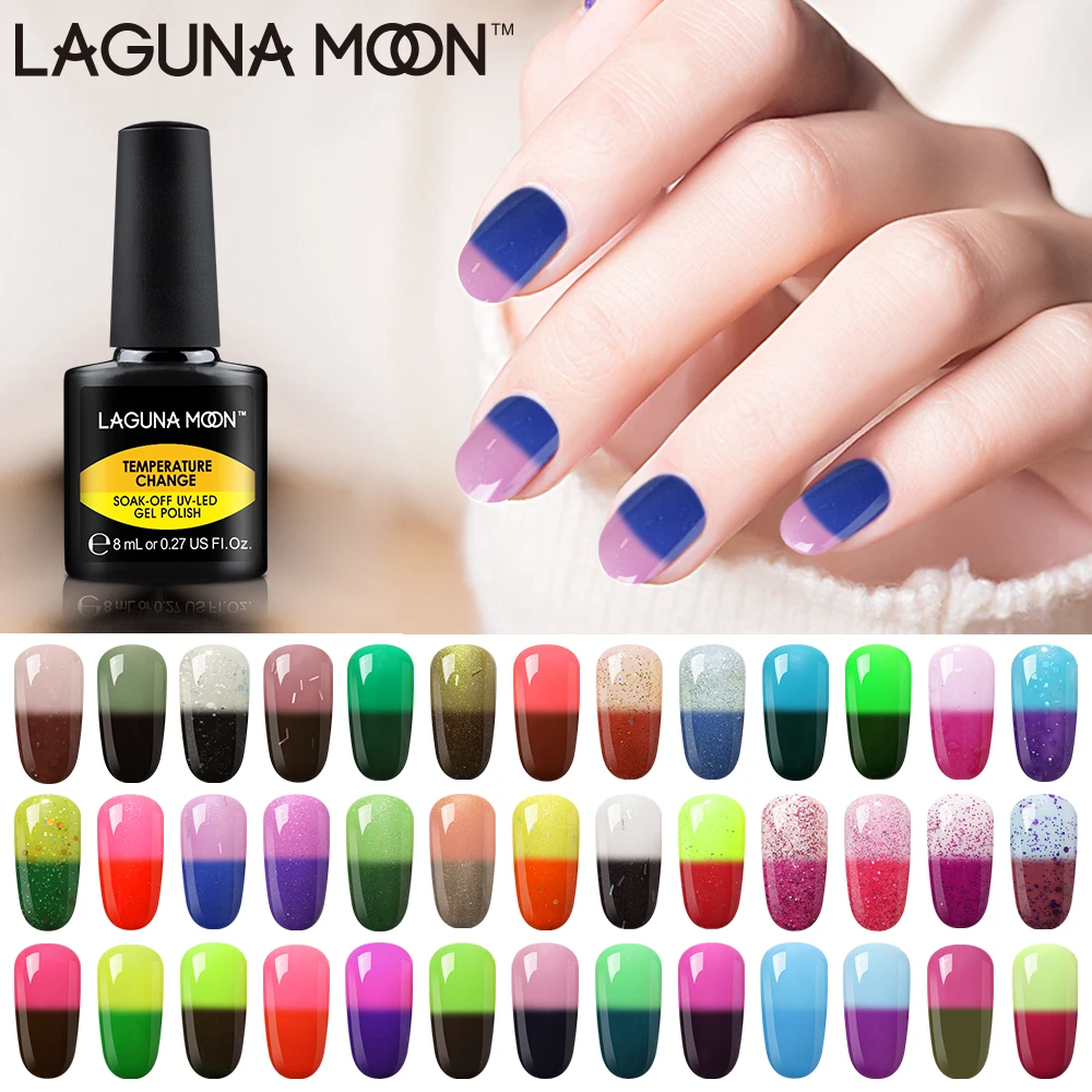 

Lagunamoon 8ml Temperature Change Color UV Gel Nail Polish Soak Off Lucky Semi Permanent Nail Art UV LED Lamp Varnish Lacquer