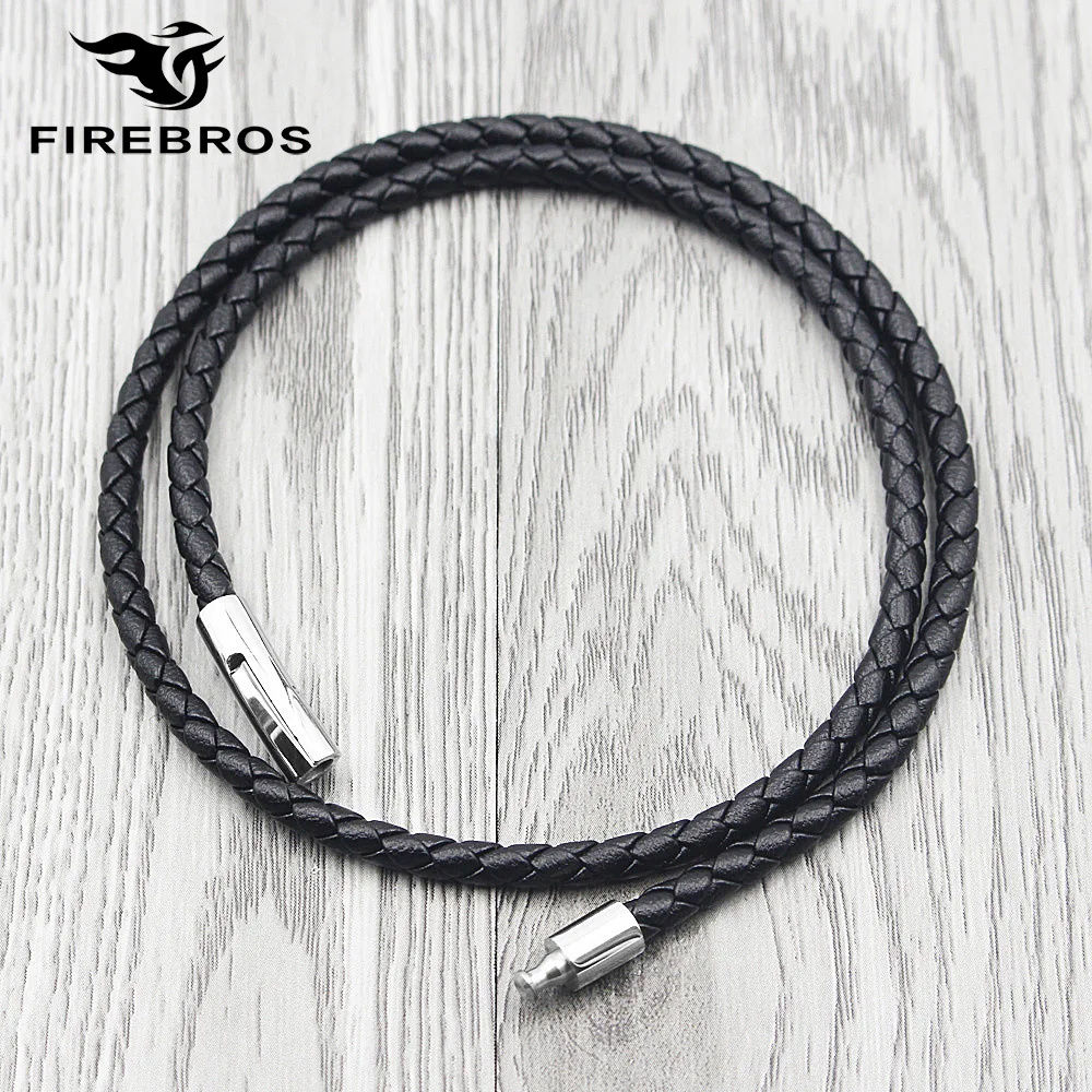 FIREBROS серебро Нержавеющая сталь без выступа застежка 3/4 м черный плетеный шнур из натуральной кожи Цепочки и ожерелья Для мужчин Для женщин колье длинная веревочная цепочка Ювелирные изделия