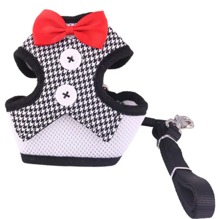 Classic black white Поводок для собаки, кошки, поводок, бант, жилет для питомца, Маленький Средний, для собаки, кошки, удобный нагрудный ремень, безопасная Тяговая веревка, прочные товары для домашних животных - Цвет: Classic black white