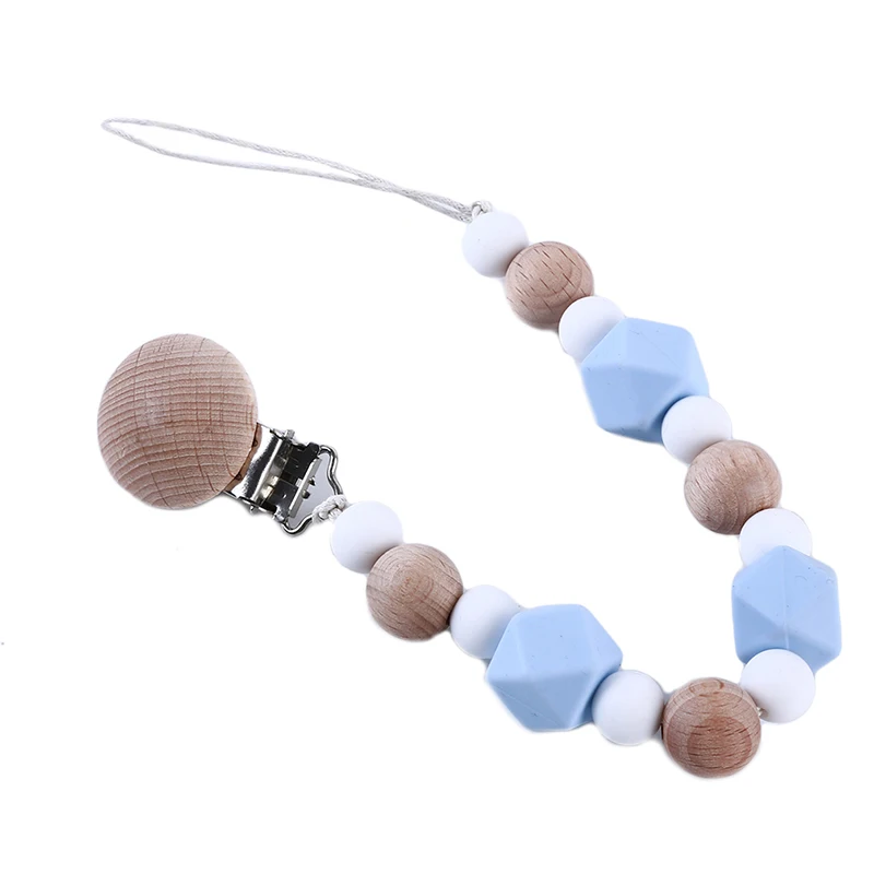 Eco-friendly Pacifier Clips Holder Chain Chew Toy Dummy Clips Handmade Silicone Pacifier Chains Safe Teething Chain Baby Teether
