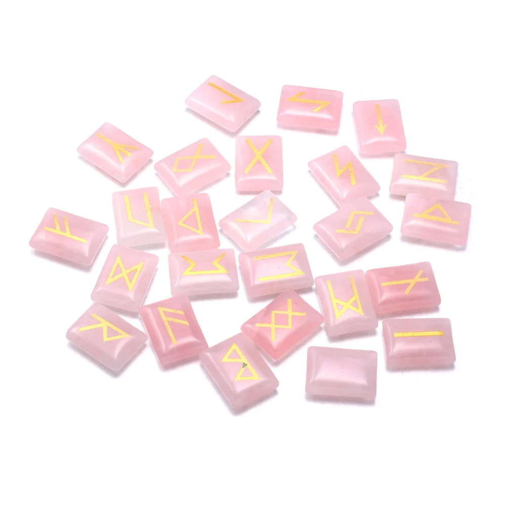 Kaufen Großhandel 25 teile los Natürliche tiger eye Stein Viking Runes Amulett Set Reiki Healing Kristalle Divination Fiel rechteck Steine