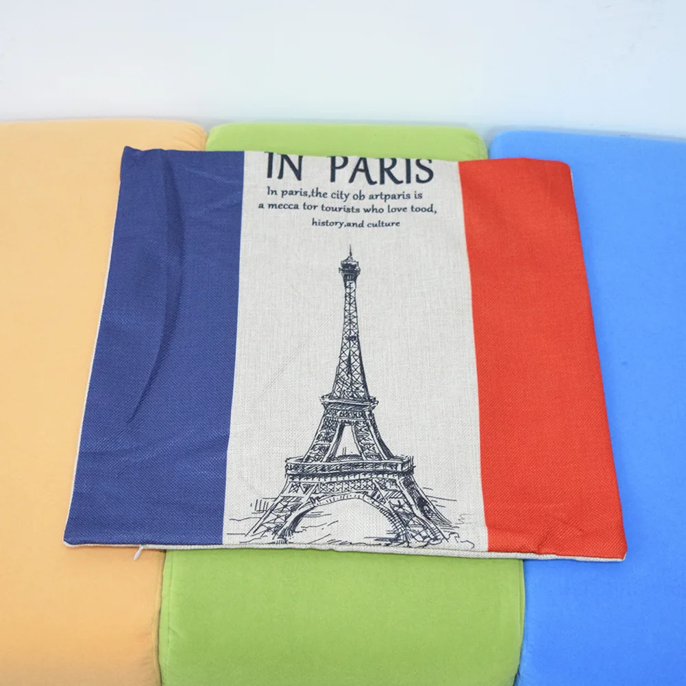 european paris tower square pillow case print cotton pillowcase home decor bedroom cafe office sofa decoration