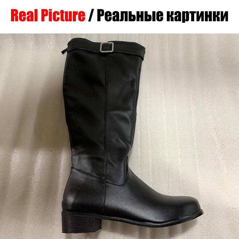 BONJOMARISA/Элегантные однотонные сапоги размера плюс 33-46 женские черные сапоги до колена для верховой езды г. Женская повседневная обувь на среднем каблуке