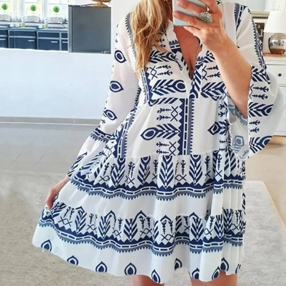 Women Long Sleeve Dresses Summer 2021 Print Flared | Ubuy Bahrain