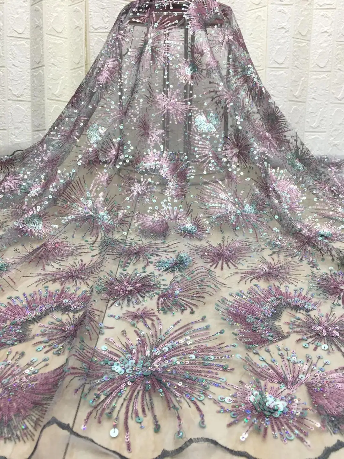 

French luxury sequined tulle lace fabric 130cm wide party dress lace fabric XC-D0011