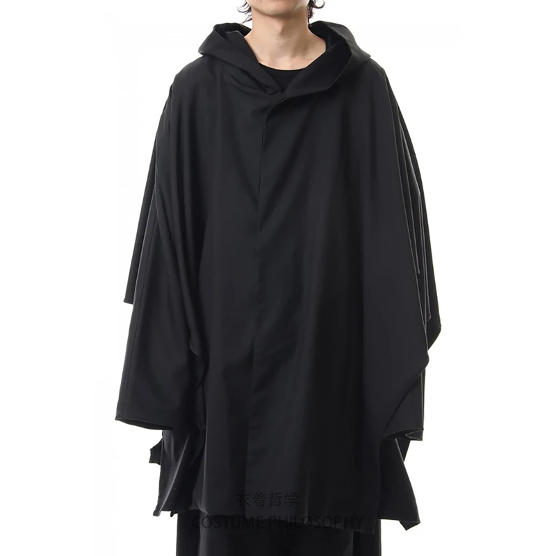 S~ 6XL! Настраиваемая новая мужская одежда модное сценическое шоу Yamamoto с капюшоном свободный оверсайз рукав летучая мышь плащ пальто - Цвет: Black