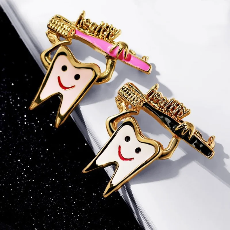 Cartoon Teeth Brooches Enamel Creative Pins Badge Dentist Gifts Unisex Kids Top