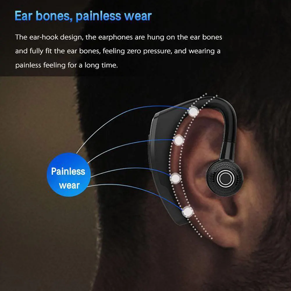 Wireless Bluetooth Headset Waterproof Business Handsfree Earbuds with MIC Voice Control Noise Canceling Headphones for Android