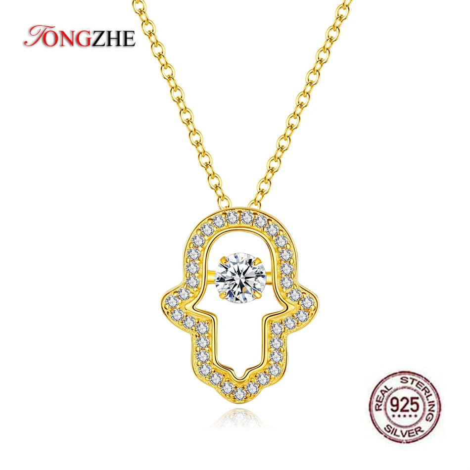 

TONGZHE Lucky 2019 Fashion 925 Sterling Silver Hamsa Hand Pendant Fatima Hand Necklace Women Choker Turkey Jewelry Choker Bijoux