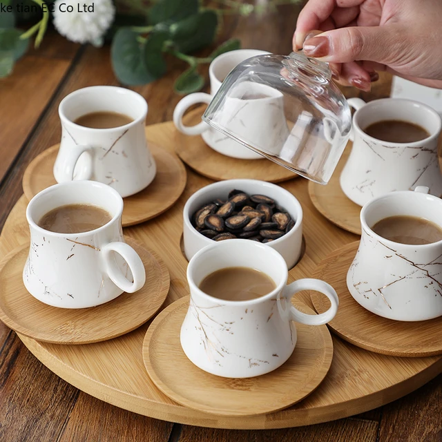 Creative Ceramic 7-piece Coffee Mug And Saucer With Bamboo Tray European  Mini Espresso 80ml Mugs Coffee Cups Set For Home Use - Mugs - AliExpress