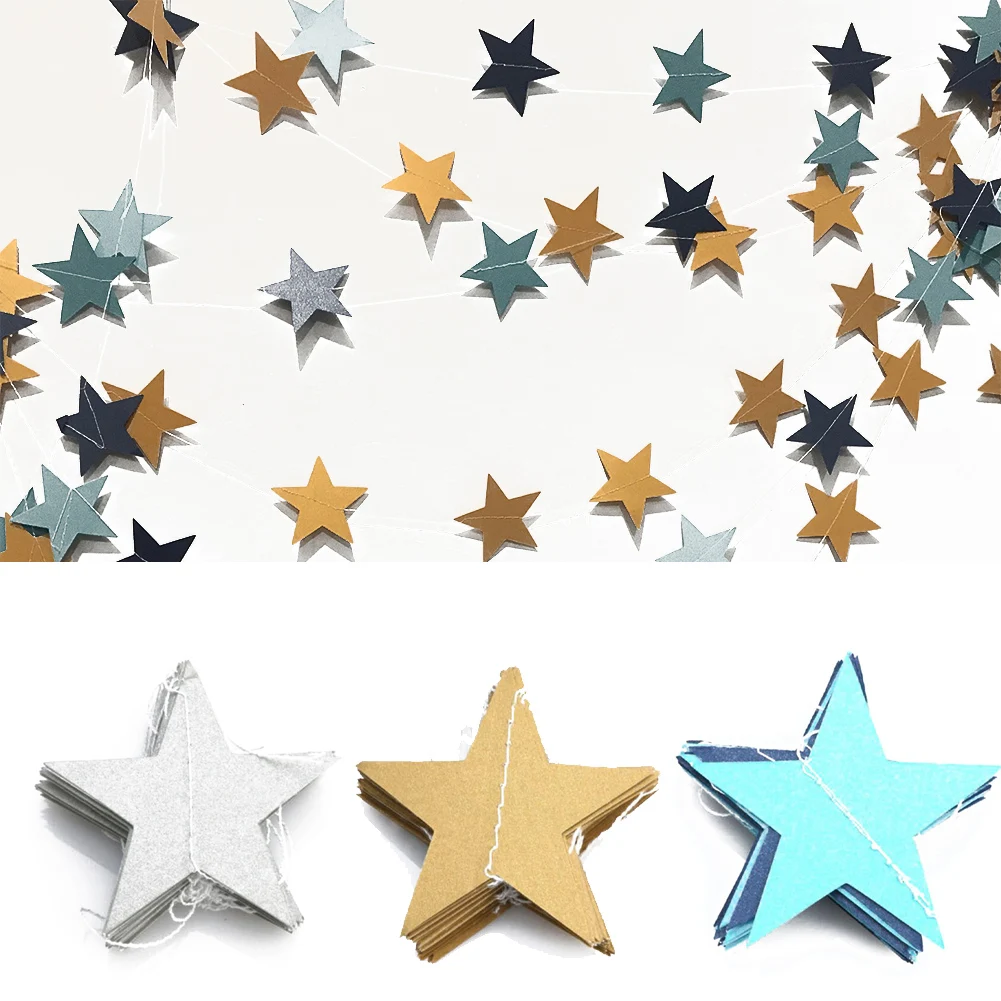 

New Hot 4M Star Paper Garland Banner Bunting Drop Baby Shower Wedding Party Decoration Star Element Colorful Paper Garlands