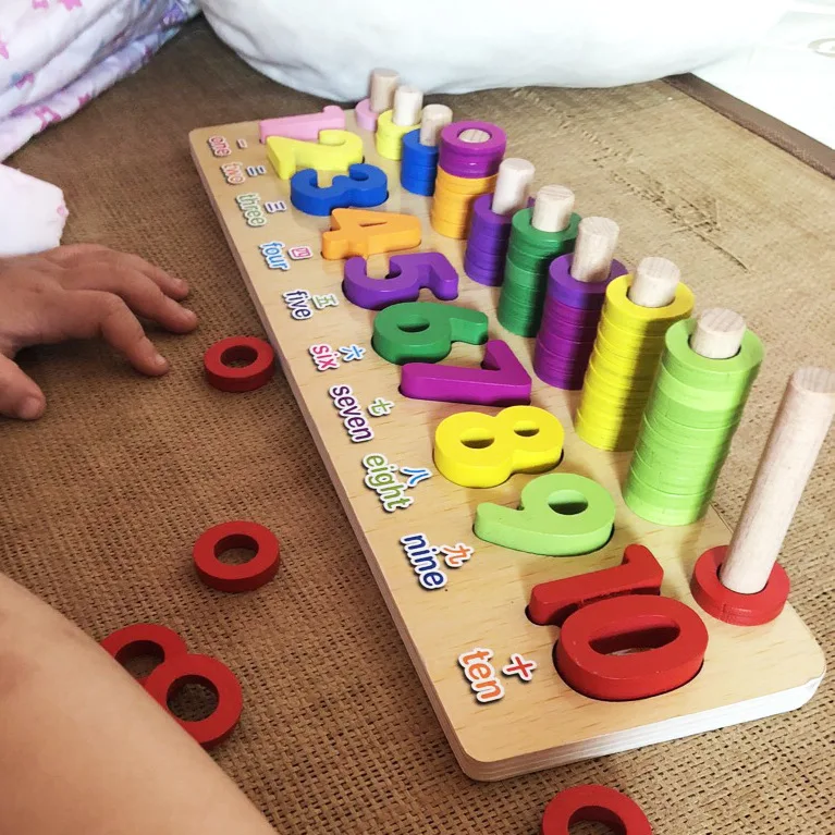 Children Wooden Montessori Learning To Count Numbers Matching Digital Shape Match Early Education T - 4000221861896