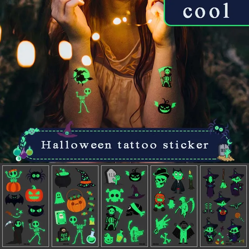 

Halloween Luminous Tattoo Ghost For Kids Fake Tattoo Witch Glowing in Dark Waterproof Temporary Tattoo Stickers