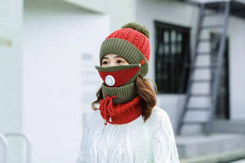 Hat female winter Heating mask neck cap Thickened ear protector knitted cap Korean version riding cap for women/men
