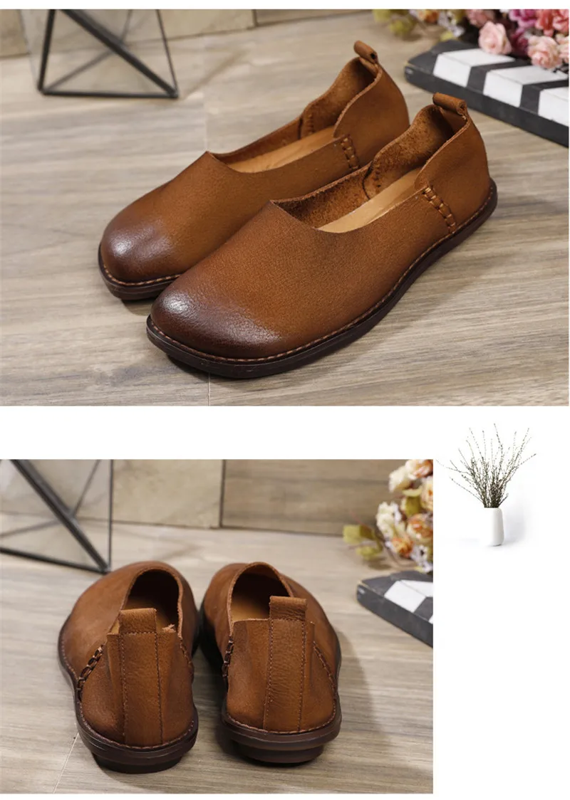 Vintage 2020 New Flat Loafes Shoes Women Genuine Leather Retro Matte Cow Leather Casual Soft Bottom Flats Mother Shoes Handmade (4)