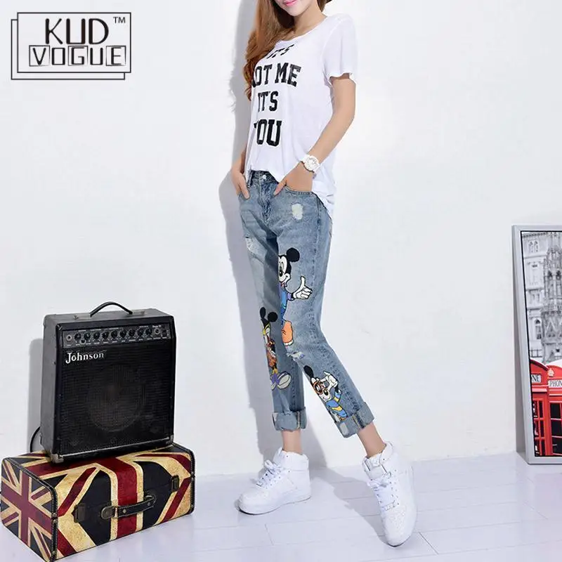 Kopen 2020 Jeans Vrouwen Casual Denim Hoge Taille Enkellange Boyfriend Broek Vrouwen Print Broek Casual Harembroek Vrouwelijke Plus size 5XL